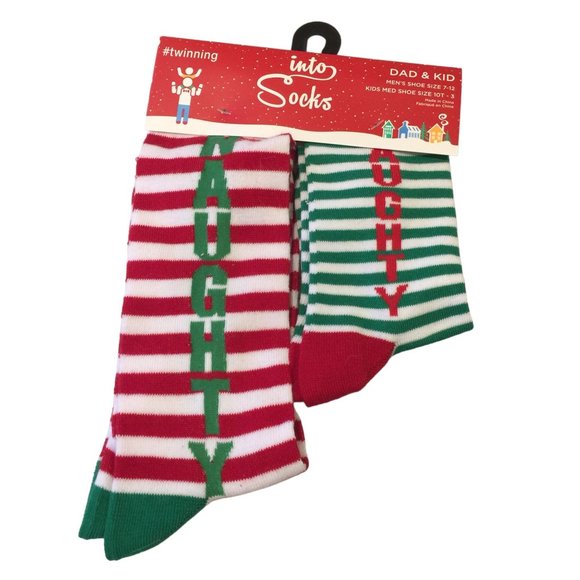 Into Socks Daddy & Kid Holiday NAUGHTY Striped Socks Men's 7-12 Kids 10T-3 - Picture 1 of 3